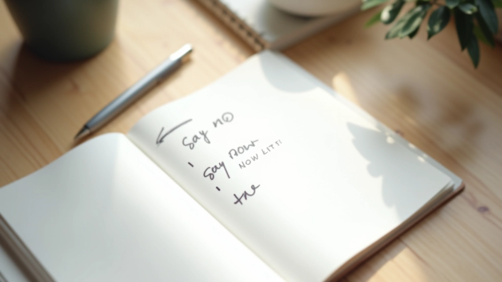 Notebook com escrita à mão, mostrando técnica de dizer não a compromissos
